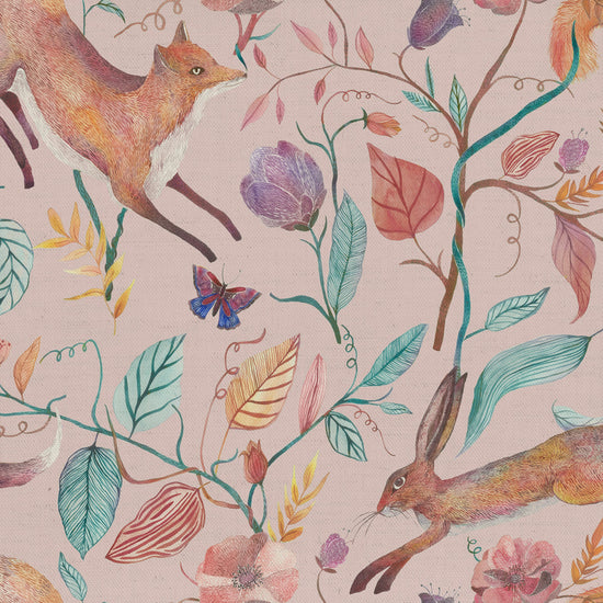 Leaping Into The Fauna Blush Fabric by the Metre