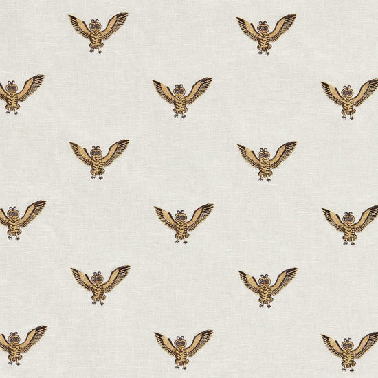 Owl Of Athena Embroidery Gold F1755-01 Fabric by the Metre