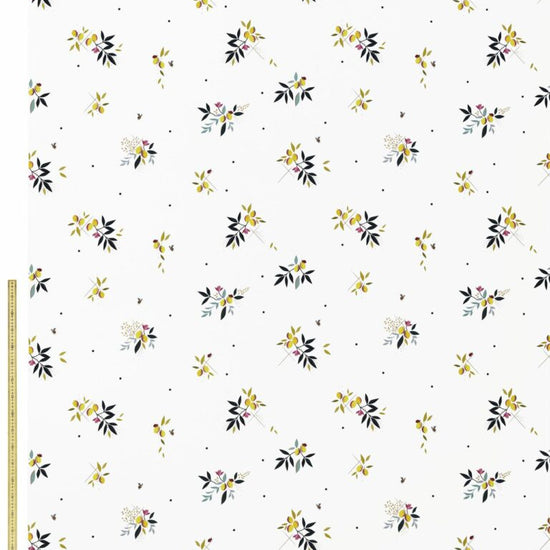 SM Lemon Cluster Sateen White Fabric by the Metre